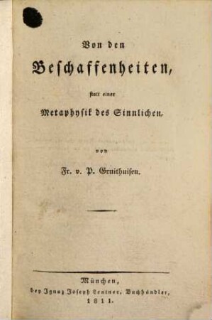 Von den Beschaffenheiten, statt einer Metaphysik des Sinnlichen