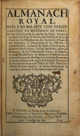 Almanach royal. 1713, 1713