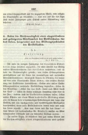 Ueber die Nothwendigkeit einer eingreifendern und gesteigerten Wirksamkeit der Volksschulen für das Leben, hergeleitet aus den Bildungszuständen der Volksklassen
