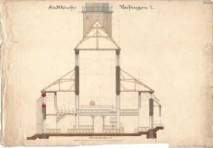 Dolmetsch, Heinrich; Vaihingen / Enz; Ev. Pfarrkirche, Restaurierung - Alter Zustand - Westseite (Querschnitt)