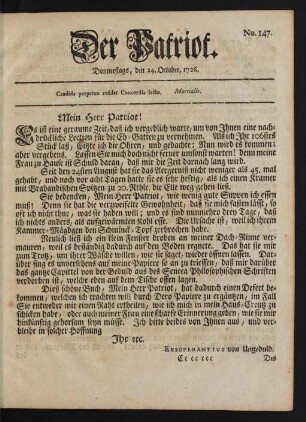No. 147. Donnerstags, den 24. October, 1726