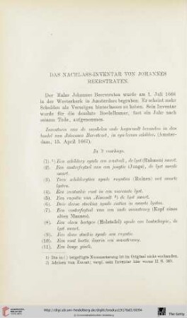 Das Nachlass-Inventar von Johannes Beerstraten