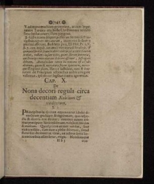 Cap. X. De Nona decori regula circa decentiam Nobilium & eruditorum.