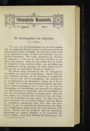 ¬Die¬ Erziehungslehre des Aristoteles