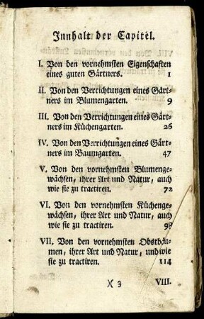 Innhalt der Capitel.