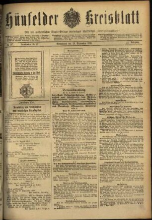 Erste Ausgabe vom Samstag, den 28. September 1918.