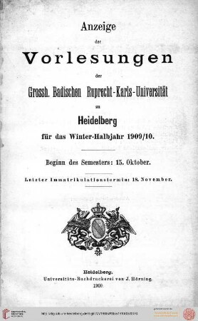 Wintersemester 1909/1910