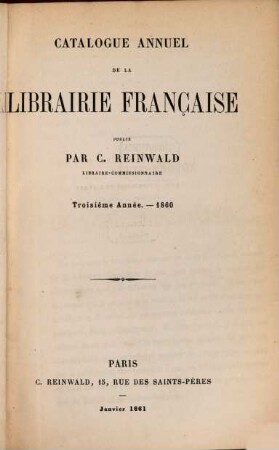 Catalogue annuel de la librairie française pour. 3