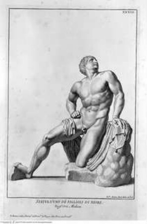 Raccolta di statue antiche e moderne / data in luce sotto i gloriosi auspicj di N.S. Papa Clemente XI. da Domenico de Rossi. Illustrata colle sposizioni a ciascheduna immagine di Paolo Alessandro Maffei Roma : Stamperia alla Pace Domenico de Rossi, 1704.Verwundeter Niobide (Tafel XXXIII) - Raccolta di statue antiche e moderne...