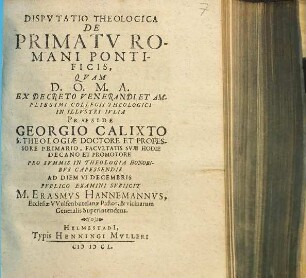 Disputatio Theologica De Primatu Romani Pontificis