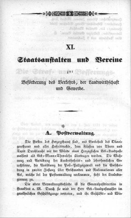 XI. Staatsanstalten und Vereine zur Beförderung des Verkehrs, der Landwirthschaft und Gewerbe