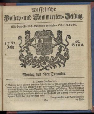 49. Stueck, Montag den 6ten December 1762