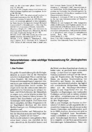 Naturerlebnisse - eine wichtige Voraussetzung für "ökologisches Bewußtsein"