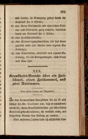 XXX. Krankheitsbericht über ein Zeitschaaf, einen Zeithammel, und zwei Aulämmer