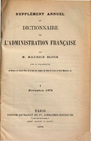 Das Dictionnaire Selbst : Supplément annuel au Dictionnaire de l'administration française, I