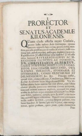 I. Prorector Et Senatus Academiæ Kiloniensis.