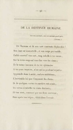 De La Destinée Humaine