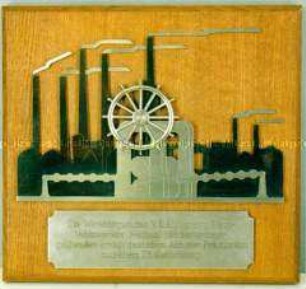 Schmucktafel mit Darstellung einer Industrieanlage