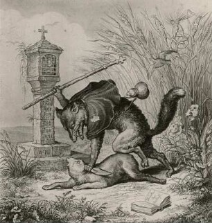 Kaulbach, Wilhelm von. Illustration zu Reineke Fuchs von Johann Wolfgang v. Goethe. Reineke überfällt das Kaninchen