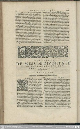 Liber Tertius De Messiae Divintate Et De Ejus Nominibus Divinam Ipsius Naturam designantibus