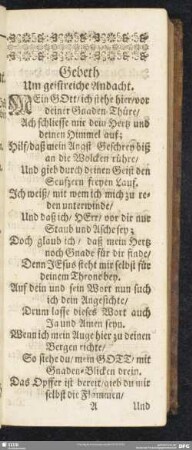 Gebeth Um geistreiche Andacht