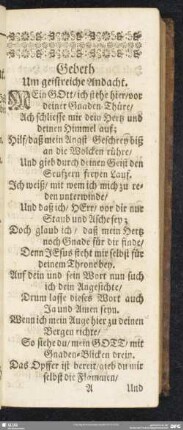 Gebeth Um geistreiche Andacht