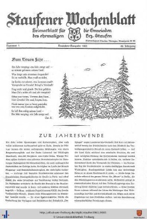 89. Jg: Staufener Wochenblatt (1921 bis 1934 als Staufener Tagblatt)
