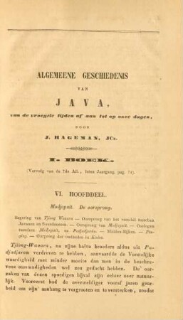 Algemeene geschiedenis van Java, van de vroegste tijden af aan tot op onze dagen, door J. Hageman, JCz. I. Boek