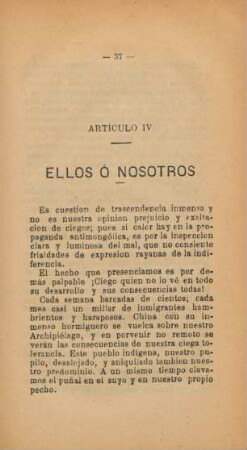 Artículo IV. Ellos ó nosotros