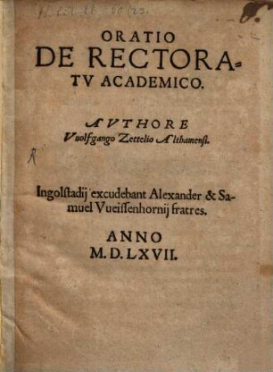 Oratio De Rectoratu Academico