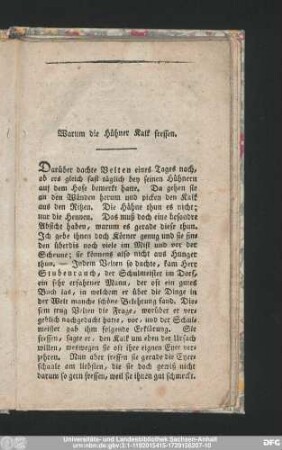 Warum die Hühner Kalk fressen.