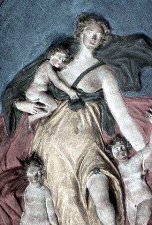 Die sieben Kardinaltugenden, Wappenschilde und Ornamente