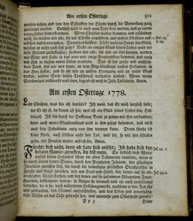 Am ersten Ostertage 1778. - Am dritten Osterfeyertage 1778.