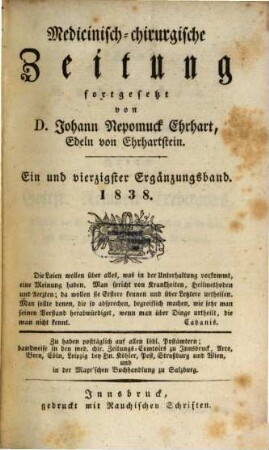 Medicinisch-chirurgische Zeitung. Ergänzungsbände. 41, 41. 1838