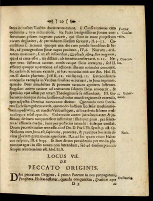 Locus VII. De Peccato Originis