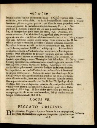 Locus VII. De Peccato Originis