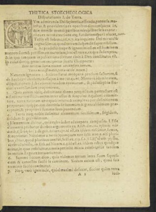 Thetica Stoecheologica Disputationis I. de Terra.