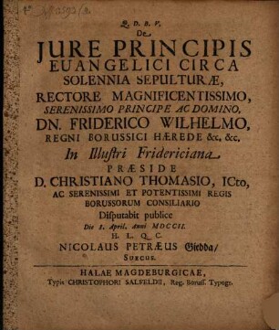 De iure principis evangelici circa solennia sepulturae