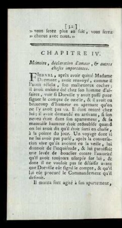 Chapitre IV. Mémoire, déclaration d'amour, & autres choses importantes.