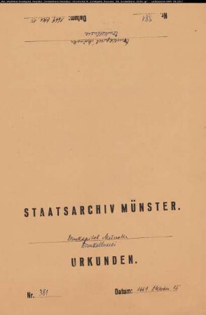 Burchard von Oer, Herr zu Kakesbeck und Dinkelburg, läßt die Eigenhörige Elske Steinemans, natürliche Tochter Henrich Steinemans und Cathrinen Boden, die dem Haus Kakesbeck gehörte, frei. Siegelankündigung. So geschehen Kakesbeck. Unterschrift des Ausstellers.