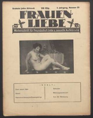 Frauenliebe : Wochenschrift für Freundschaft, Liebe u. sexuelle Aufklärung 2(1927)52