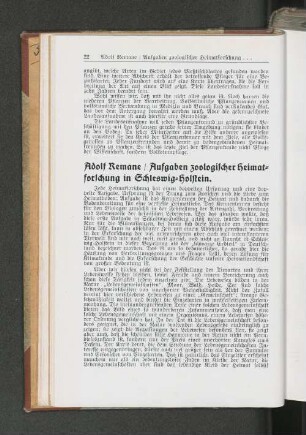 Aufgaben zoologischer Heimat=forschung in Schleswig=Holstein.