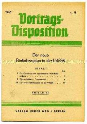 Schulungmaterial der KPD: Vortragsdisposition Nr.11