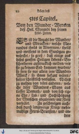 5. Capitel. Von den Wunder-Wercken deß Heil. Morandi bey seinen Lebs-Zeiten.