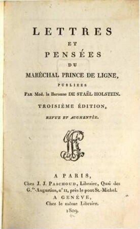 Lettres Et Pensées Du Maréchal Prince De Ligne