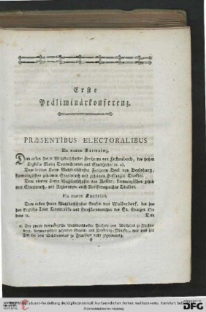 Protokoll der Präliminärkonferenzen in dem kurmainzischen Quartier