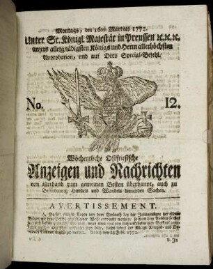 No. 12. Montags, den 16ten Martius 1772.
