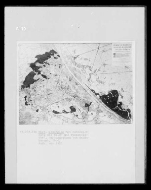 Stadtplan von Wien mit Kennzeichnung der Wald- und Wiesenflächen