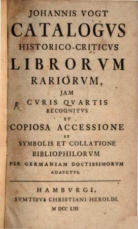 Catalogus historico-criticus librorum rariorum