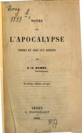 Notes sur l'Apocalypse prises en 1842 aux soirées